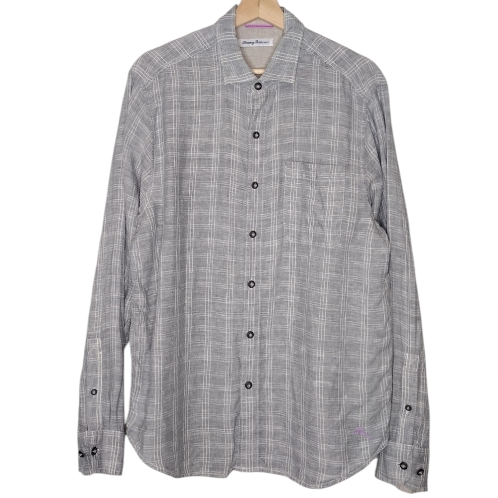 Tommy Bahama Linen Checkered Long Sleeve Casual Button Down Shirt M